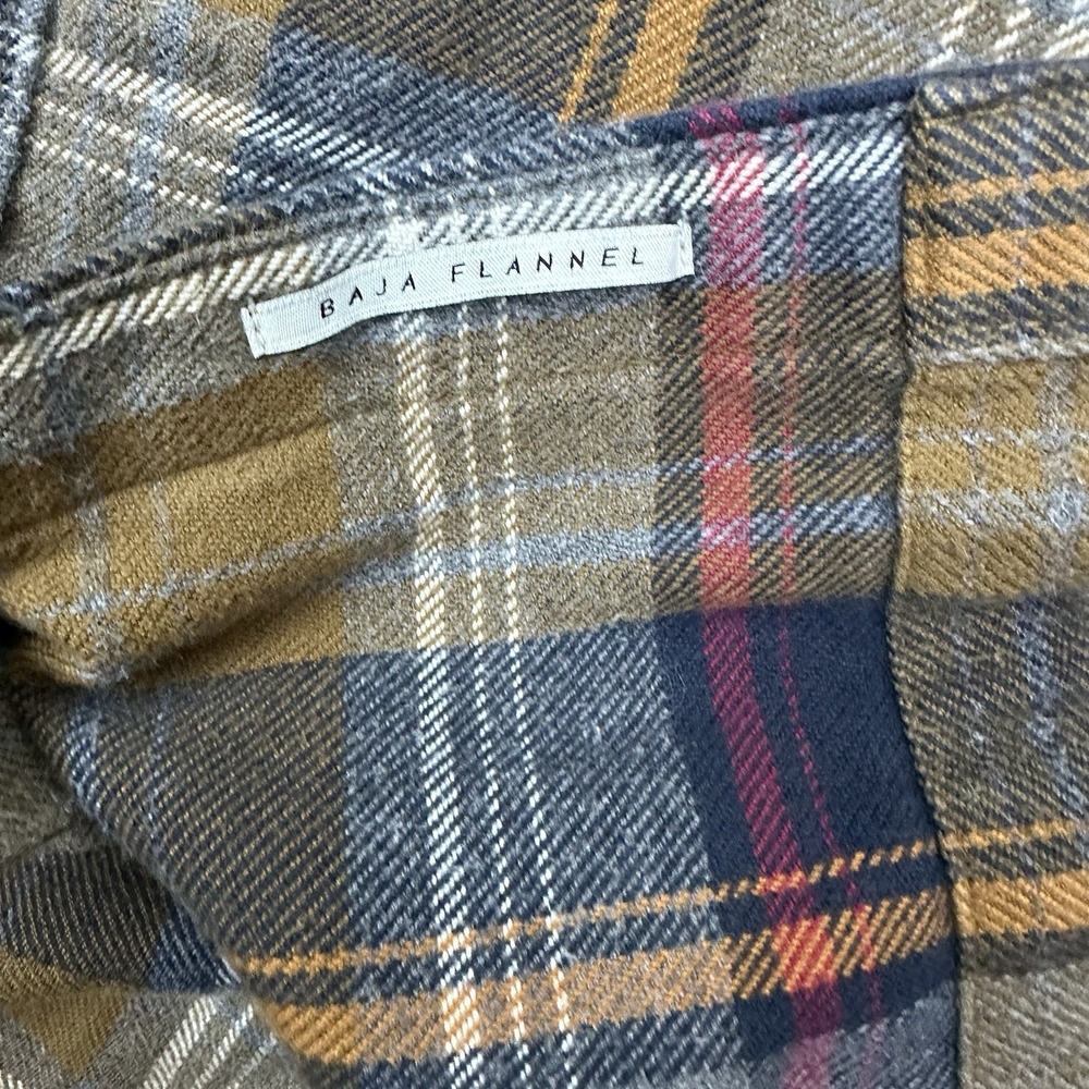 Billabong Baja Flannel Hoodie Shacket L Plaid Core Fit Stretch Brown Blue Red - Picture 8 of 13